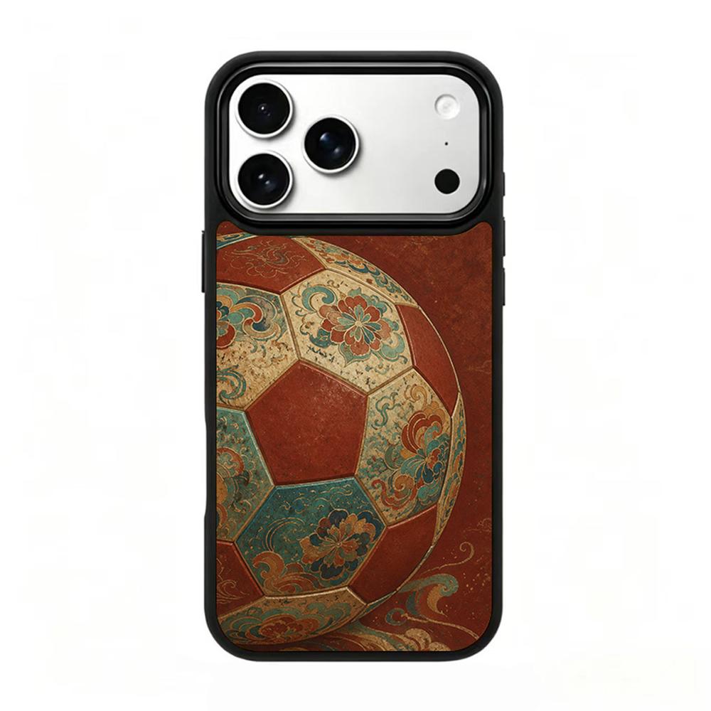 Compatible with iPhone 18 Pro & 17 Pro Colorful Painting PC Silicone Magnetic Phone Case - Chinese Style Floral Soccer Ball
