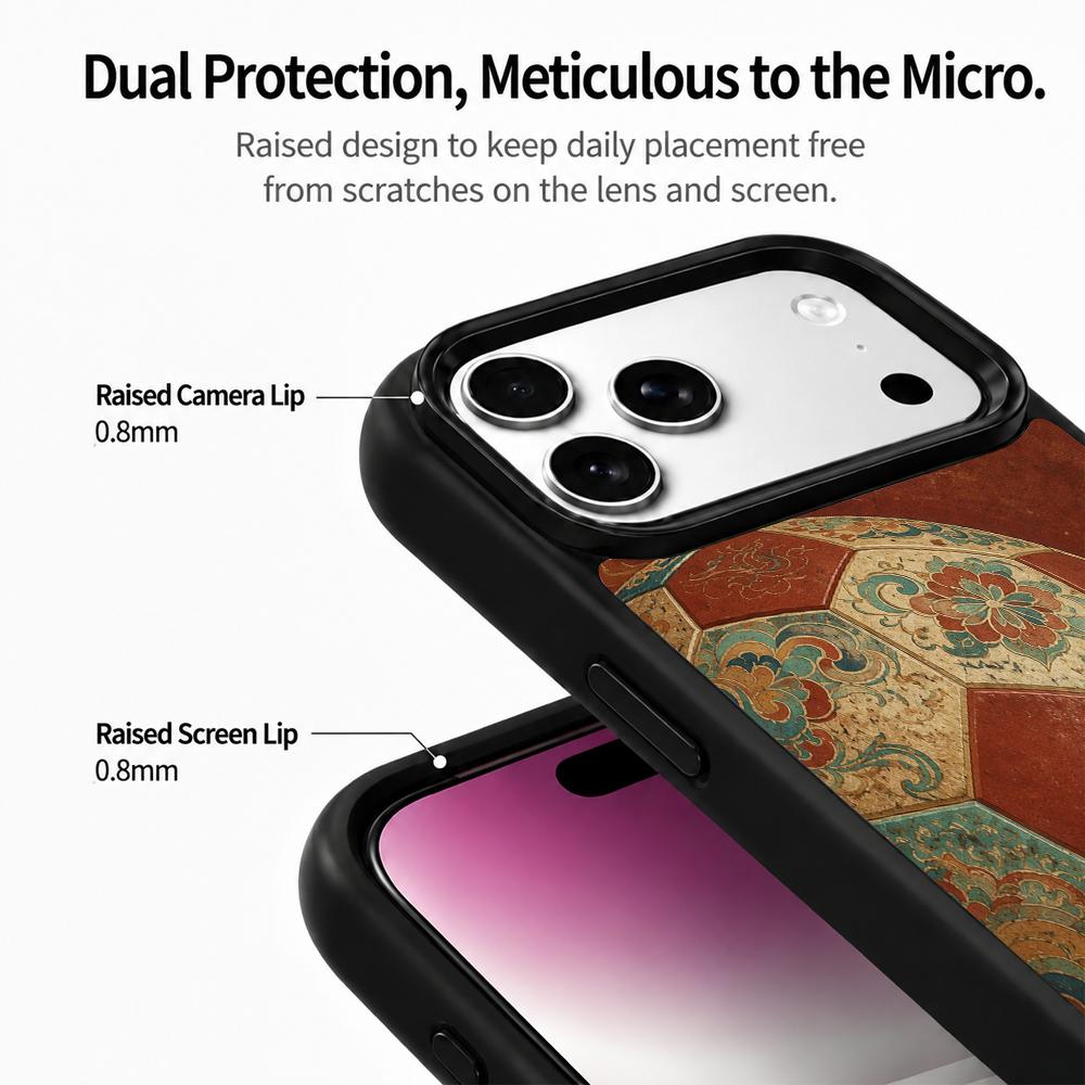 Compatible with iPhone 18 Pro & 17 Pro Colorful Painting PC Silicone Magnetic Phone Case - Chinese Style Floral Soccer Ball