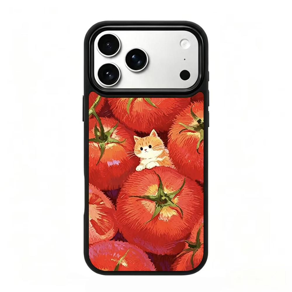 Compatible with iPhone 18 Pro & 17 Pro Colorful Painting PC Silicone Magnetic Phone Case - Tomato Orange Cat