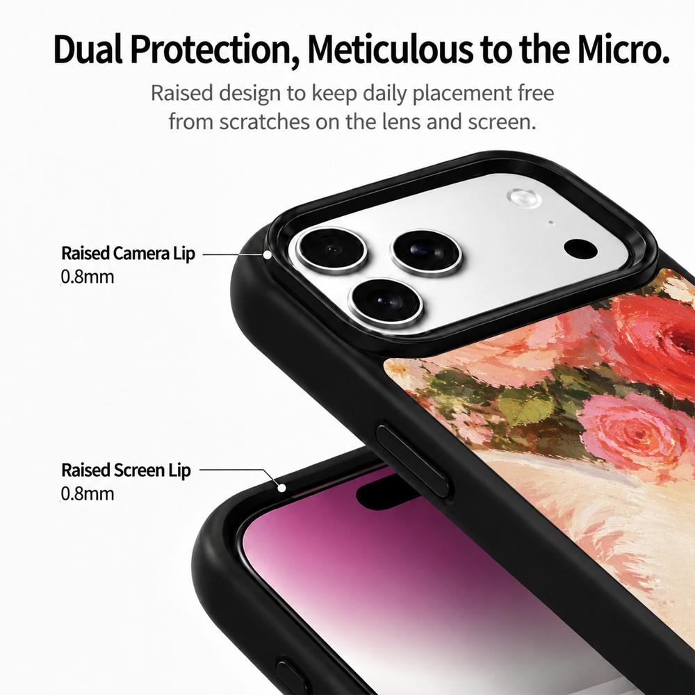 Compatible with iPhone 18 Pro & 17 Pro Colorful Painting PC Silicone Magnetic Phone Case - Rose White Cat