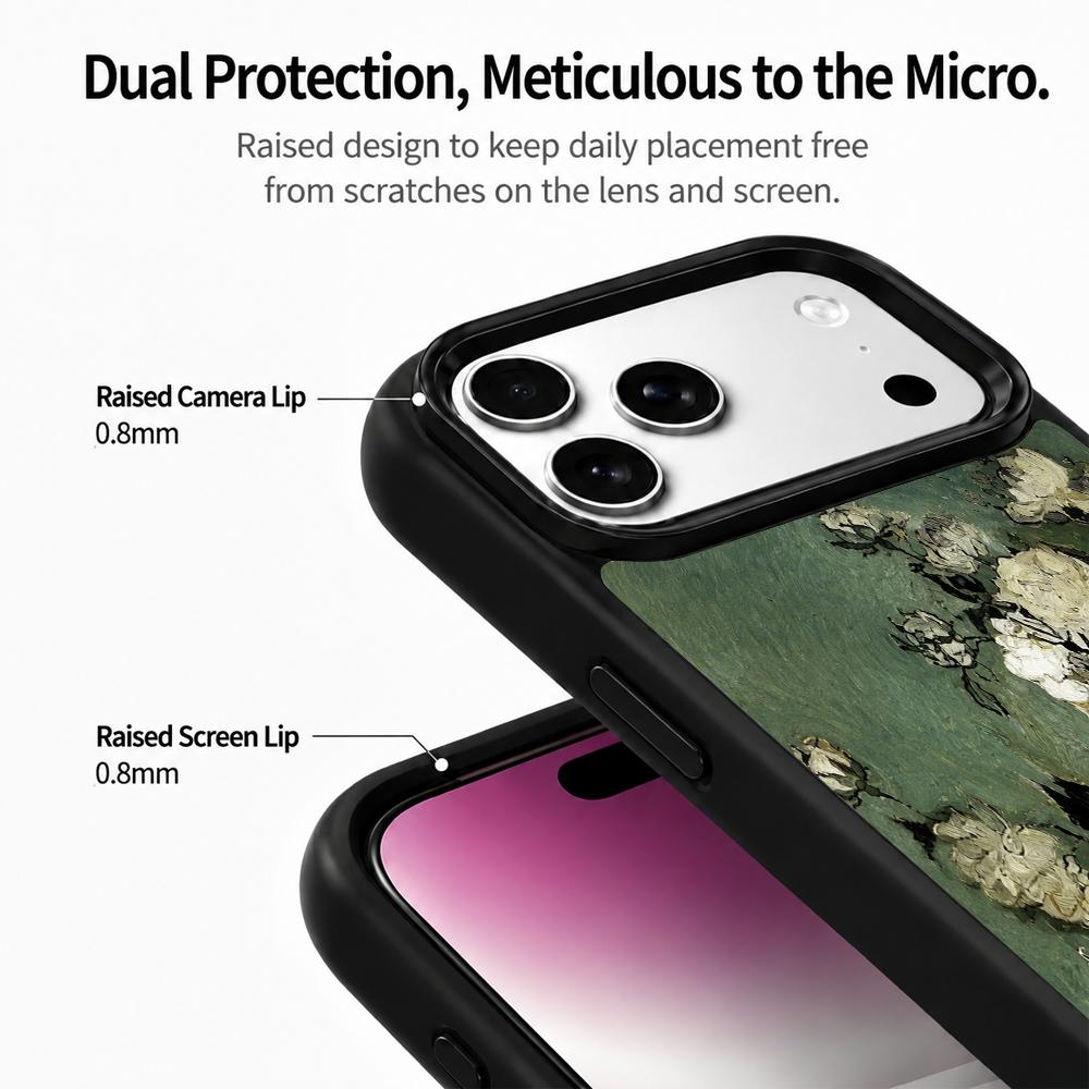 Compatible with iPhone 18 Pro Max & 17 Pro Max Colorful Painting PC Silicone Magnetic Phone Case - White Rose Texture Painting