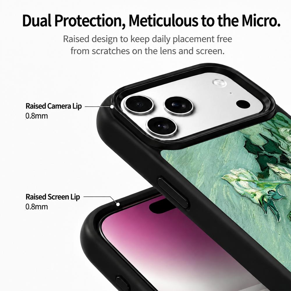 Compatible with iPhone 18 Pro Max & 17 Pro Max Colorful Painting PC Silicone Magnetic Phone Case - Light Colored Bluish White Rose