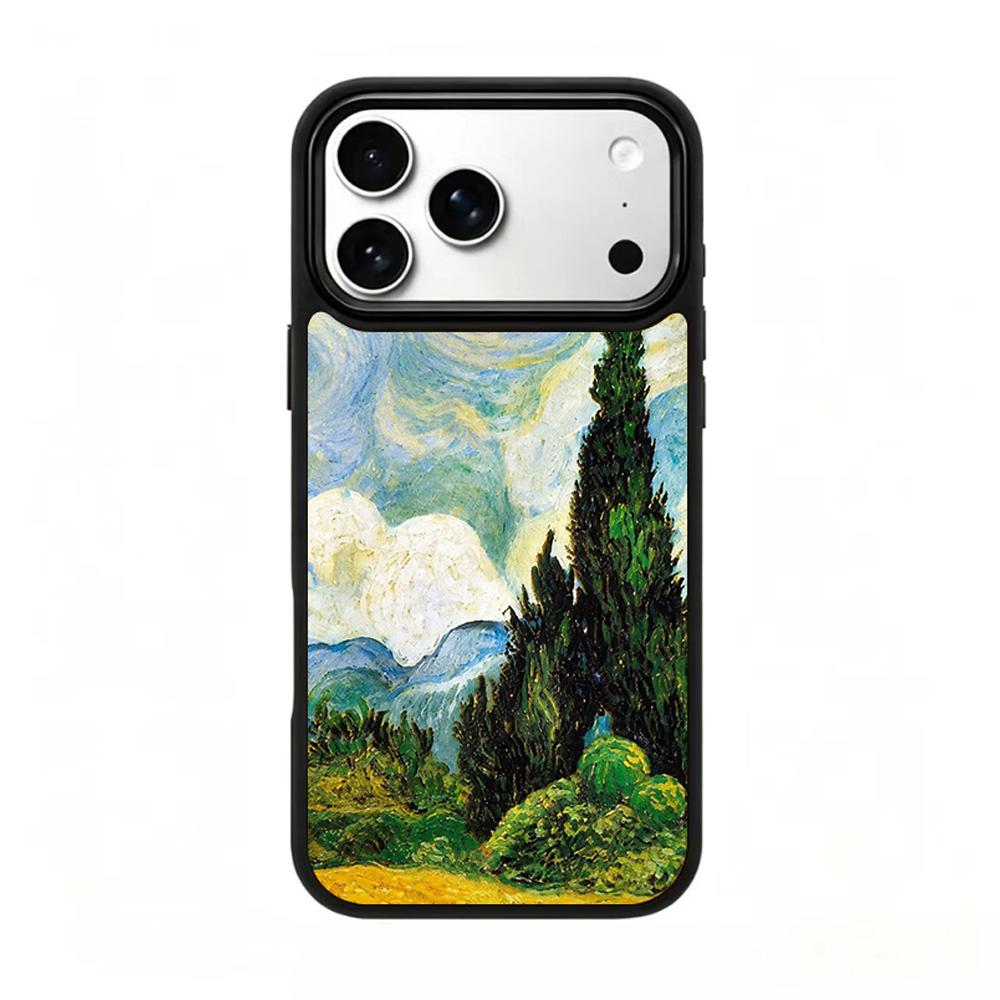 Compatible with iPhone 18 Pro Max & 17 Pro Max Colorful Painting PC Silicone Magnetic Phone Case - Mountain Pines Wheat Fields