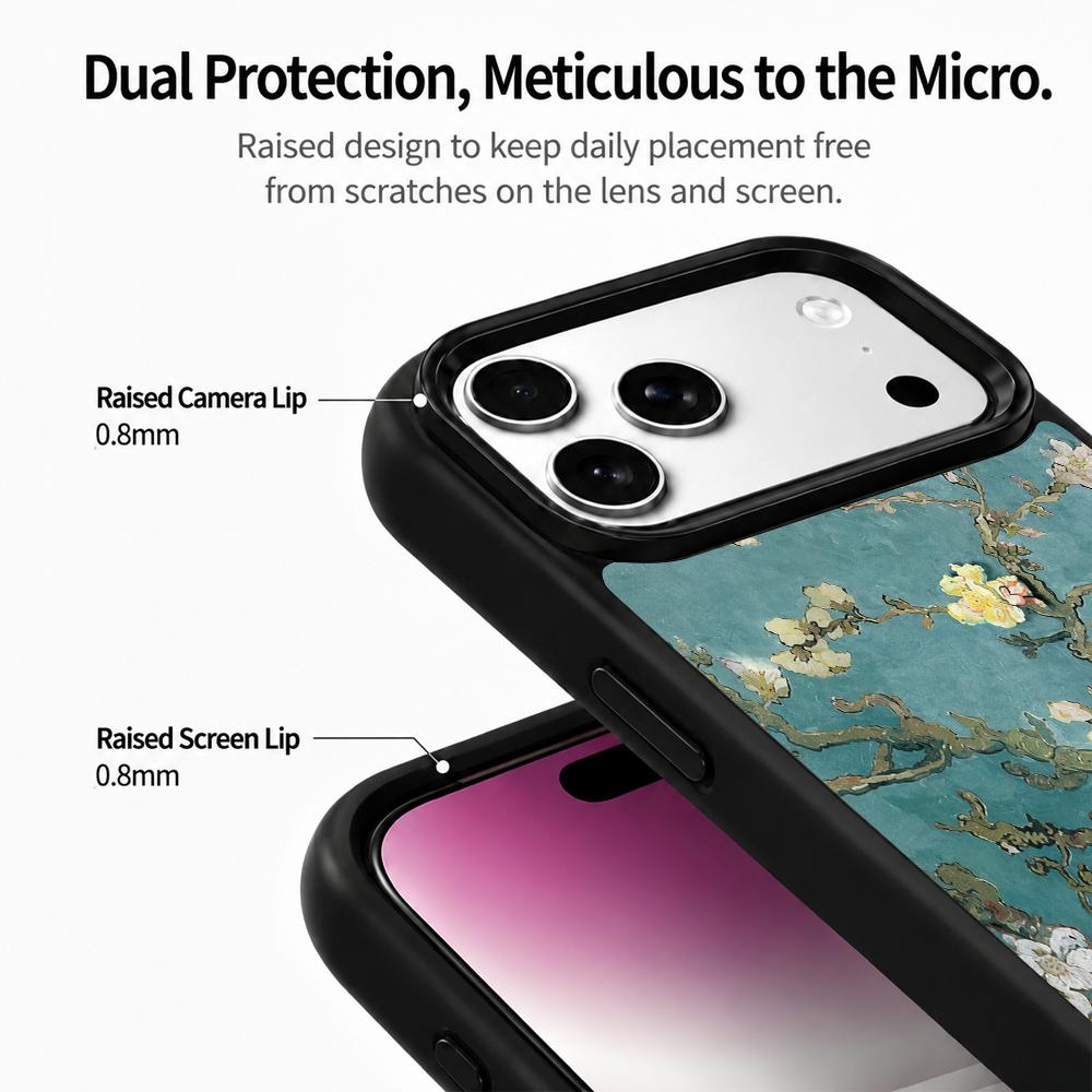 Compatible with iPhone 18 Pro Max & 17 Pro Max Colorful Painting PC Silicone Magnetic Phone Case - Impression Texture Apricot Blossom