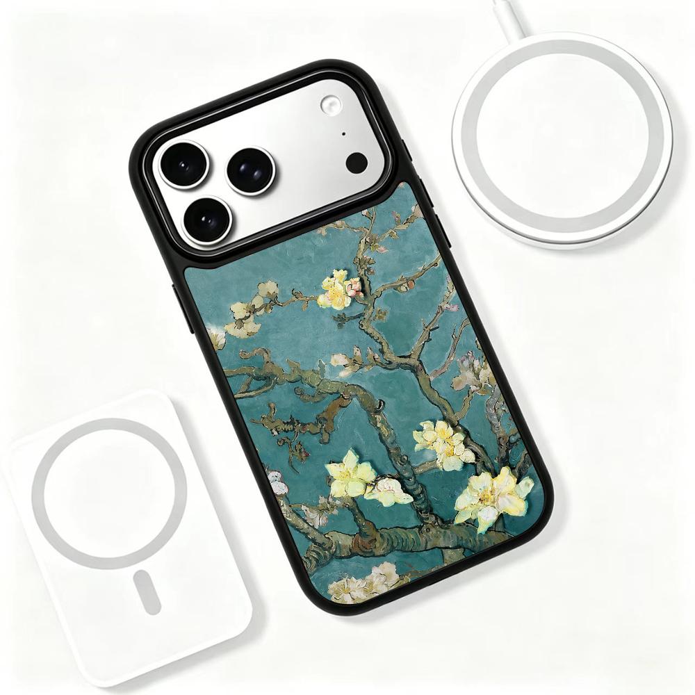 Compatible with iPhone 18 Pro Max & 17 Pro Max Colorful Painting PC Silicone Magnetic Phone Case - Impression Texture Apricot Blossom