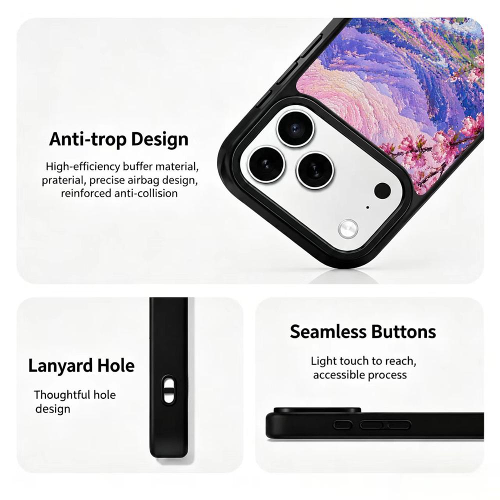 Compatible with iPhone 18 Pro Max & 17 Pro Max Colorful Painting PC Silicone Magnetic Phone Case - Pink Cherry Valley Secret Realm