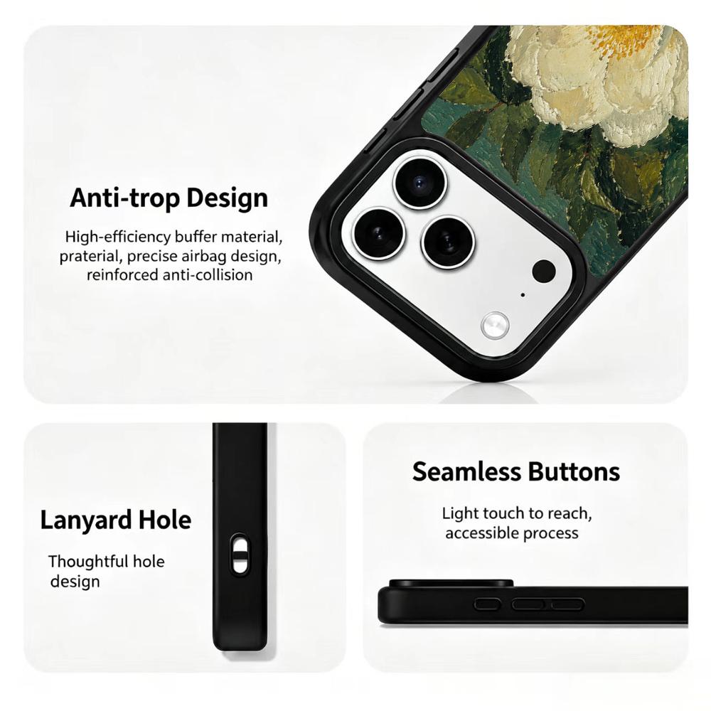 Compatible with iPhone 18 Pro Max & 17 Pro Max Colorful Painting PC Silicone Magnetic Phone Case - Plain White Camellia Texture Painting