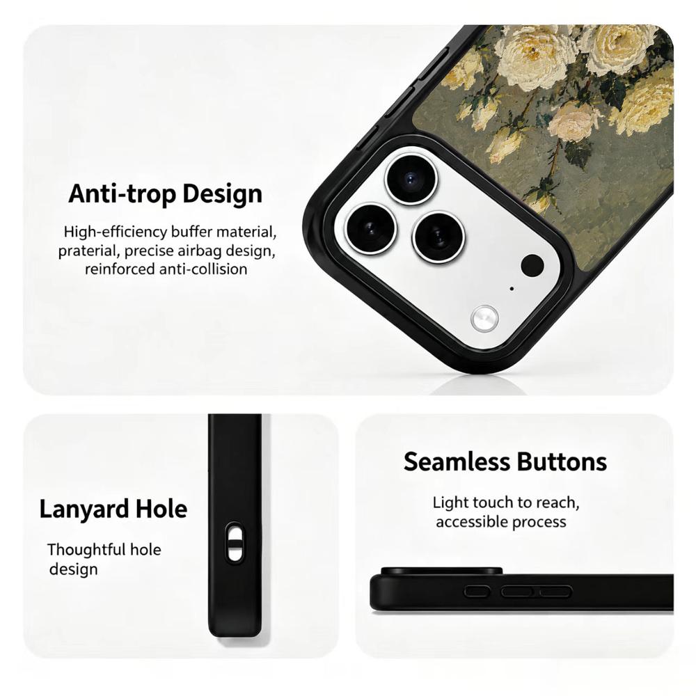 Compatible with iPhone 18 Pro Max & 17 Pro Max Colorful Painting PC Silicone Magnetic Phone Case - Grayish White Rose Vase