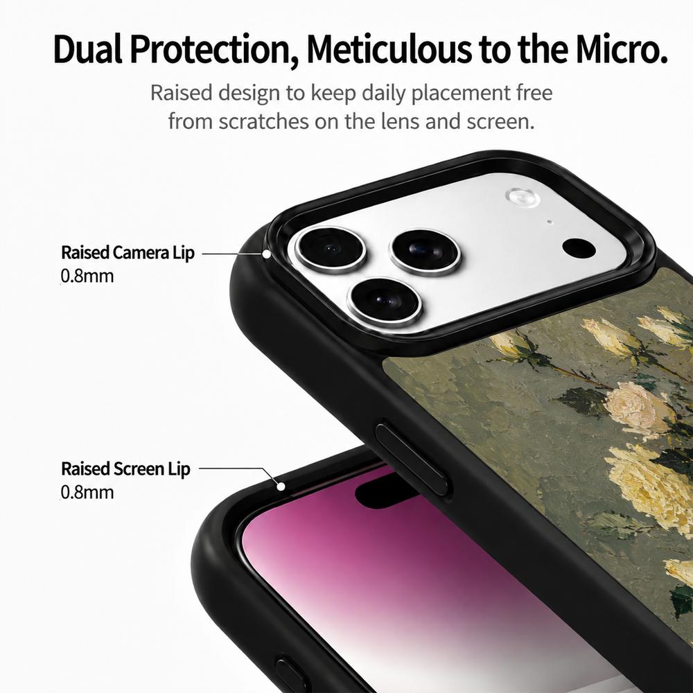 Compatible with iPhone 18 Pro Max & 17 Pro Max Colorful Painting PC Silicone Magnetic Phone Case - Grayish White Rose Vase