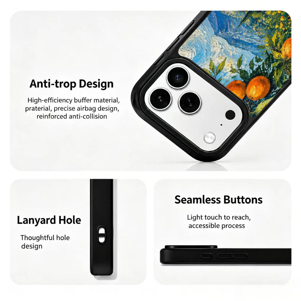 Compatible with iPhone 18 Pro Max & 17 Pro Max Colorful Painting PC Silicone Magnetic Phone Case - Orange Fruit Lodge