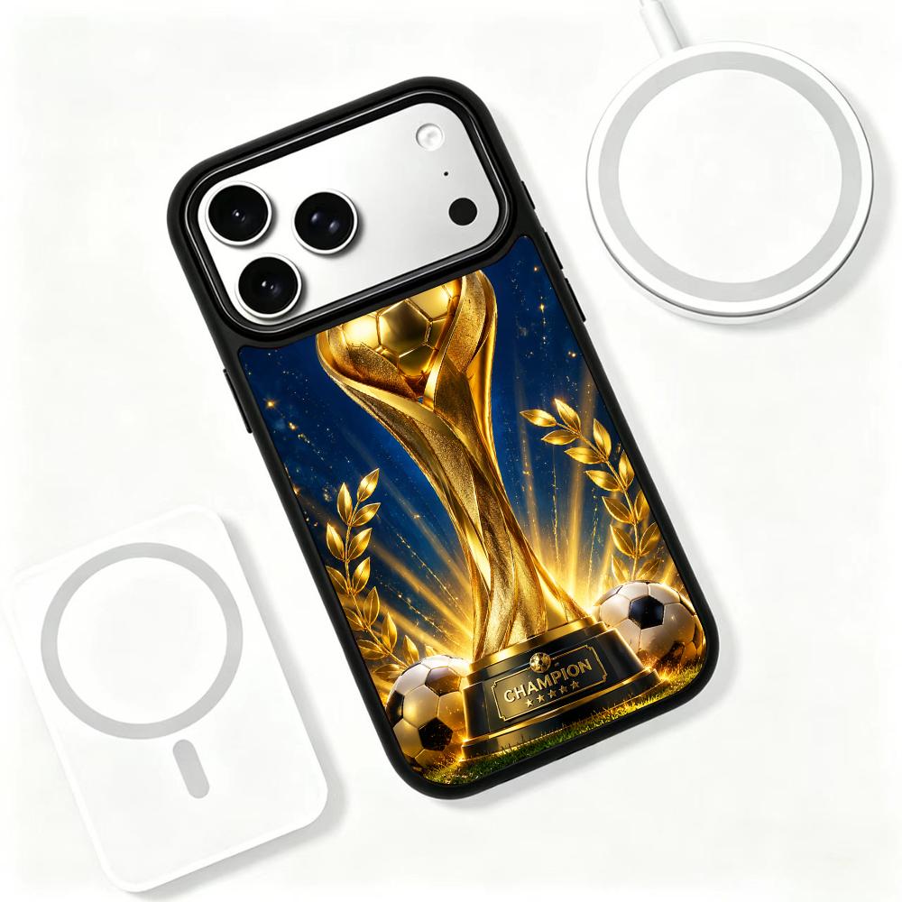 Compatible with iPhone 18 Pro Max & 17 Pro Max Colorful Painting PC Silicone Magnetic Phone Case - Gold Plated Championship Trophy