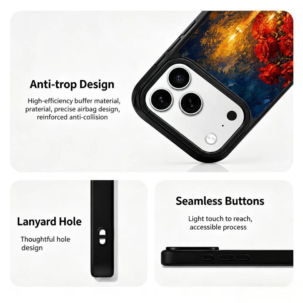 Compatible with iPhone 18 Pro & 17 Pro Colorful Painting PC Silicone Magnetic Phone Case - Candlelight Red Rose