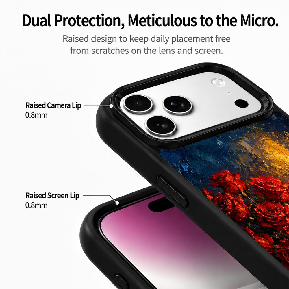 Compatible with iPhone 18 Pro & 17 Pro Colorful Painting PC Silicone Magnetic Phone Case - Candlelight Red Rose