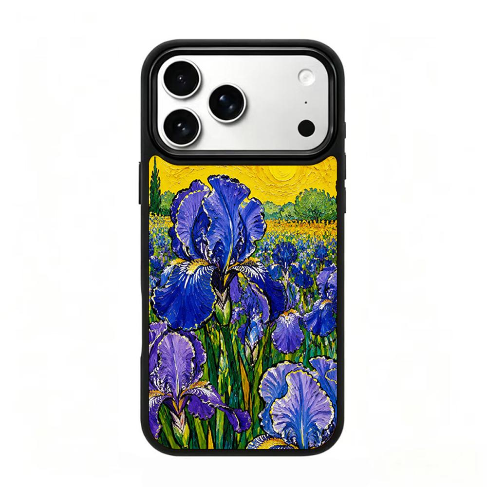 Compatible with iPhone 18 Pro & 17 Pro Colorful Painting PC Silicone Magnetic Phone Case - Gilded Iris Bouquet