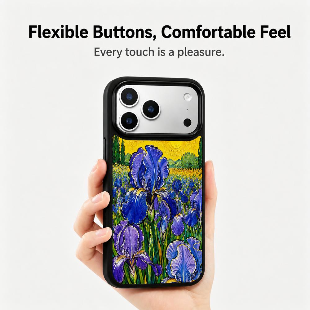 Compatible with iPhone 18 Pro & 17 Pro Colorful Painting PC Silicone Magnetic Phone Case - Gilded Iris Bouquet