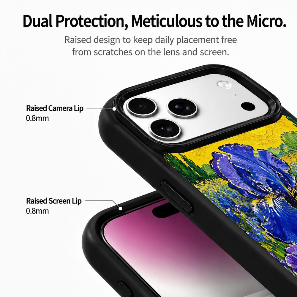 Compatible with iPhone 18 Pro & 17 Pro Colorful Painting PC Silicone Magnetic Phone Case - Gilded Iris Bouquet