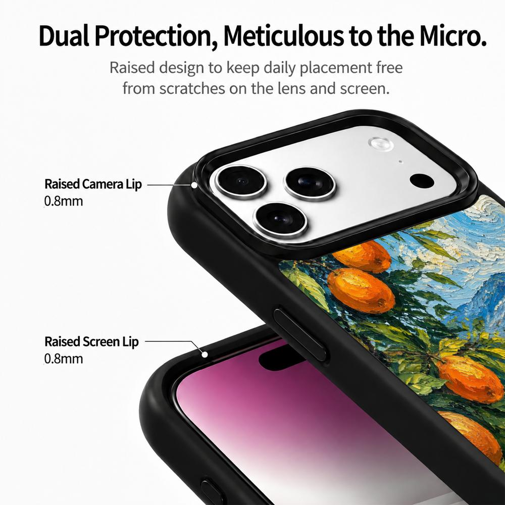 Compatible with iPhone 18 Pro & 17 Pro Colorful Painting PC Silicone Magnetic Phone Case - Orange Fruit Lodge
