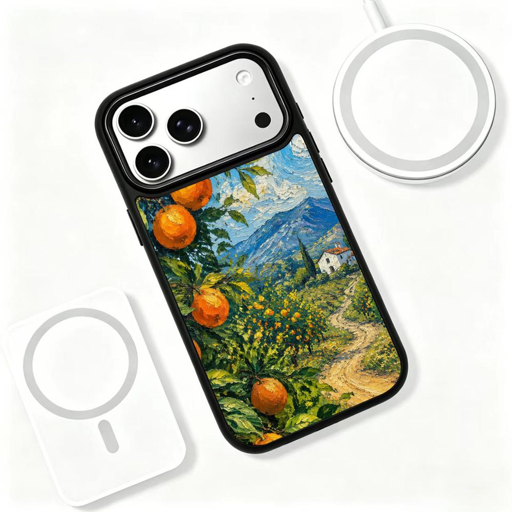 Compatible with iPhone 18 Pro & 17 Pro Colorful Painting PC Silicone Magnetic Phone Case - Orange Fruit Lodge