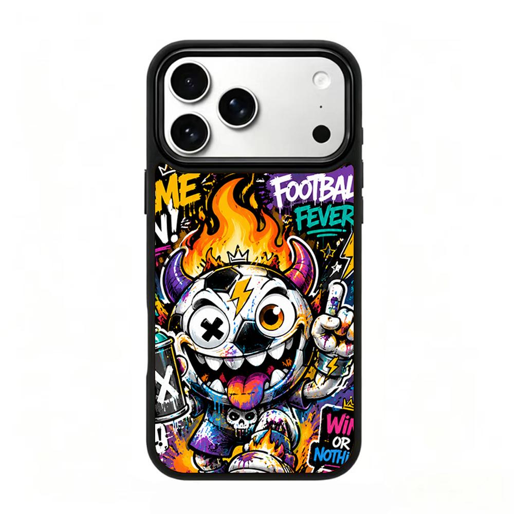 Compatible with iPhone 18 Pro & 17 Pro Colorful Painting PC Silicone Magnetic Phone Case - Trendy Devil Soccer Graffiti
