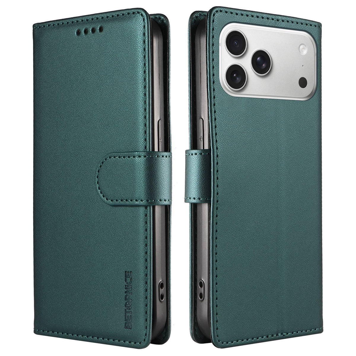 Compatible with iPhone 18 Pro Max BETOPNICE Pearlescent RFID Vegan Leather Phone Case with Strap - Green