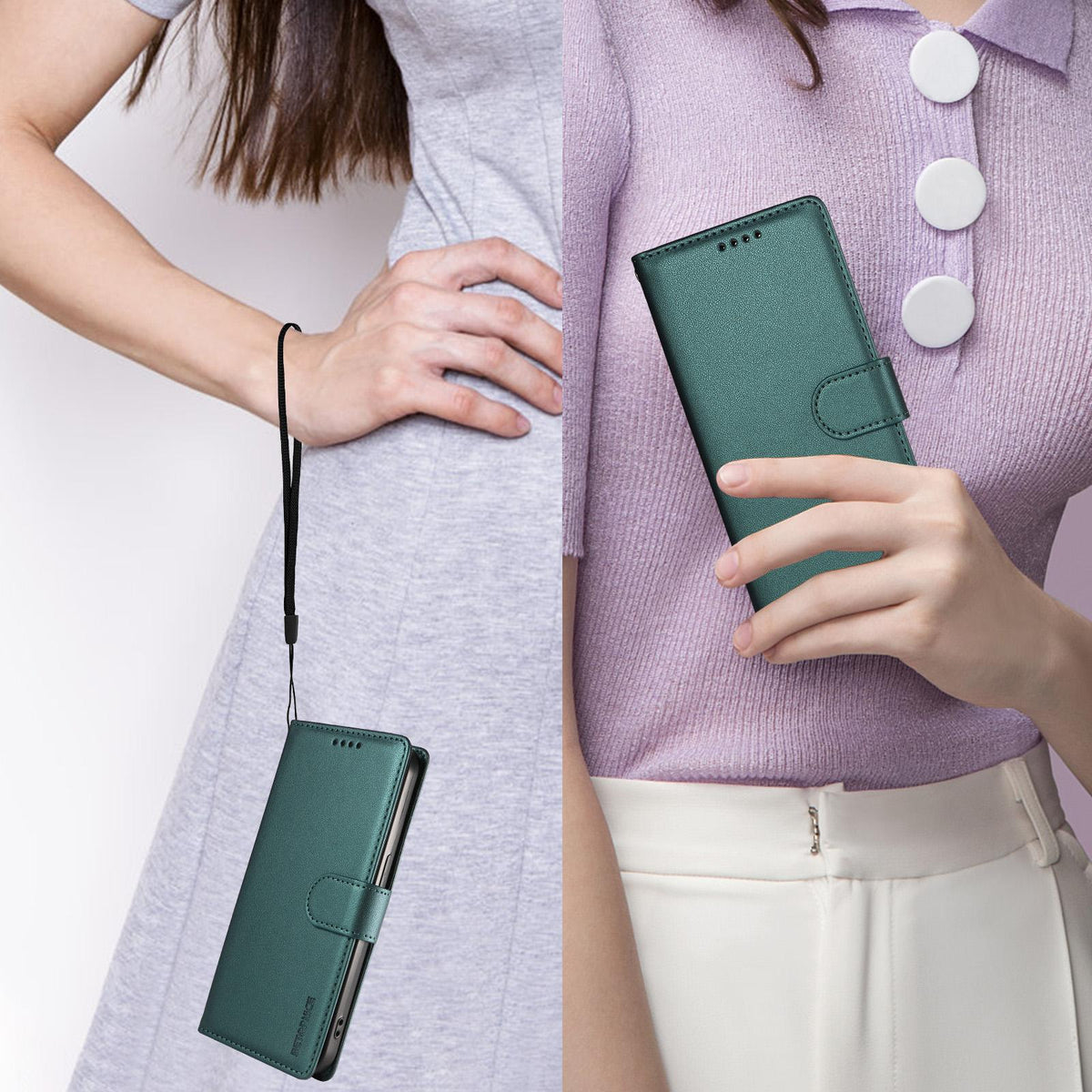Compatible with iPhone 18 Pro Max BETOPNICE Pearlescent RFID Vegan Leather Phone Case with Strap - Green