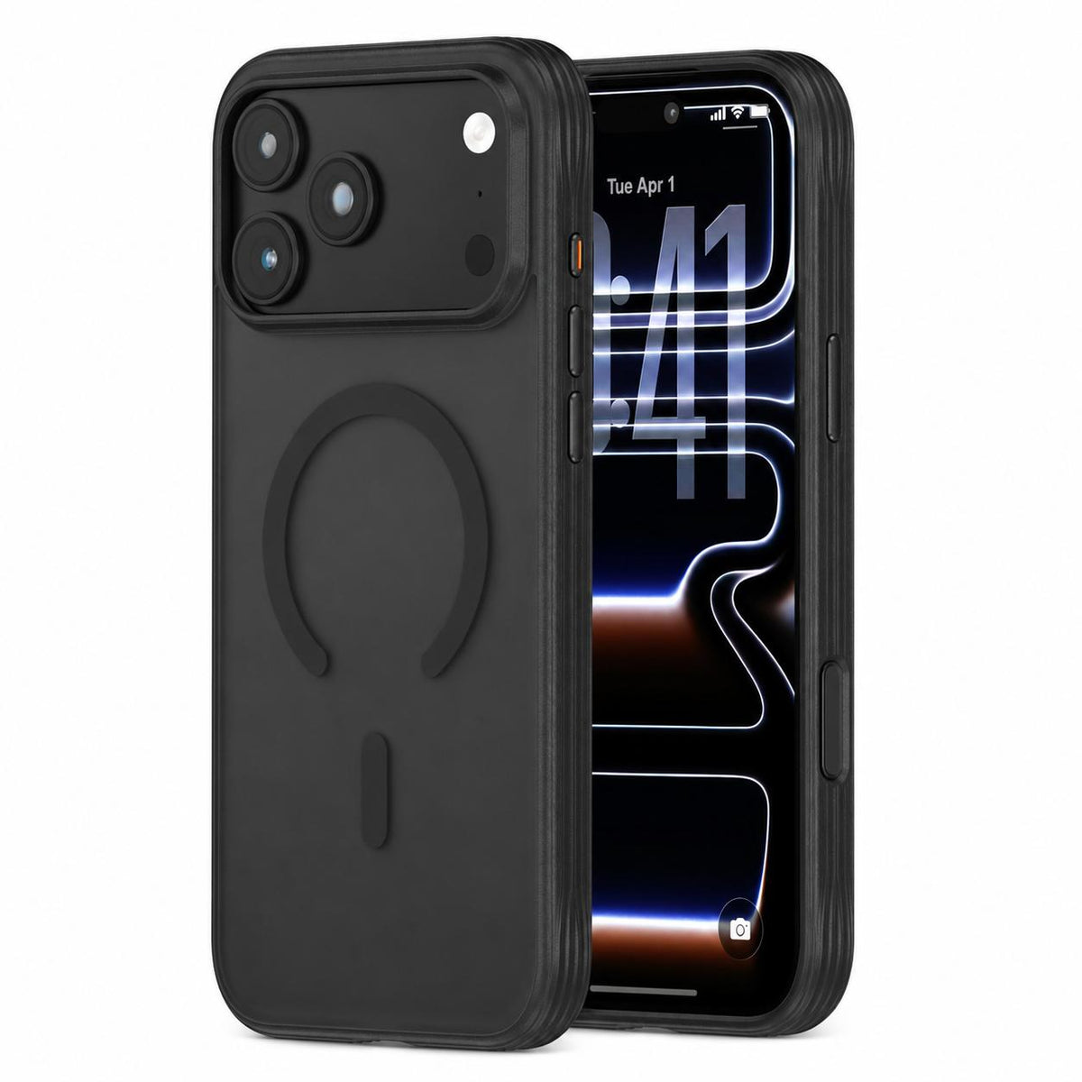 Compatible with iPhone 18 Pro Max Textured Non-slip Shockproof Magnetic Phone Case - Black