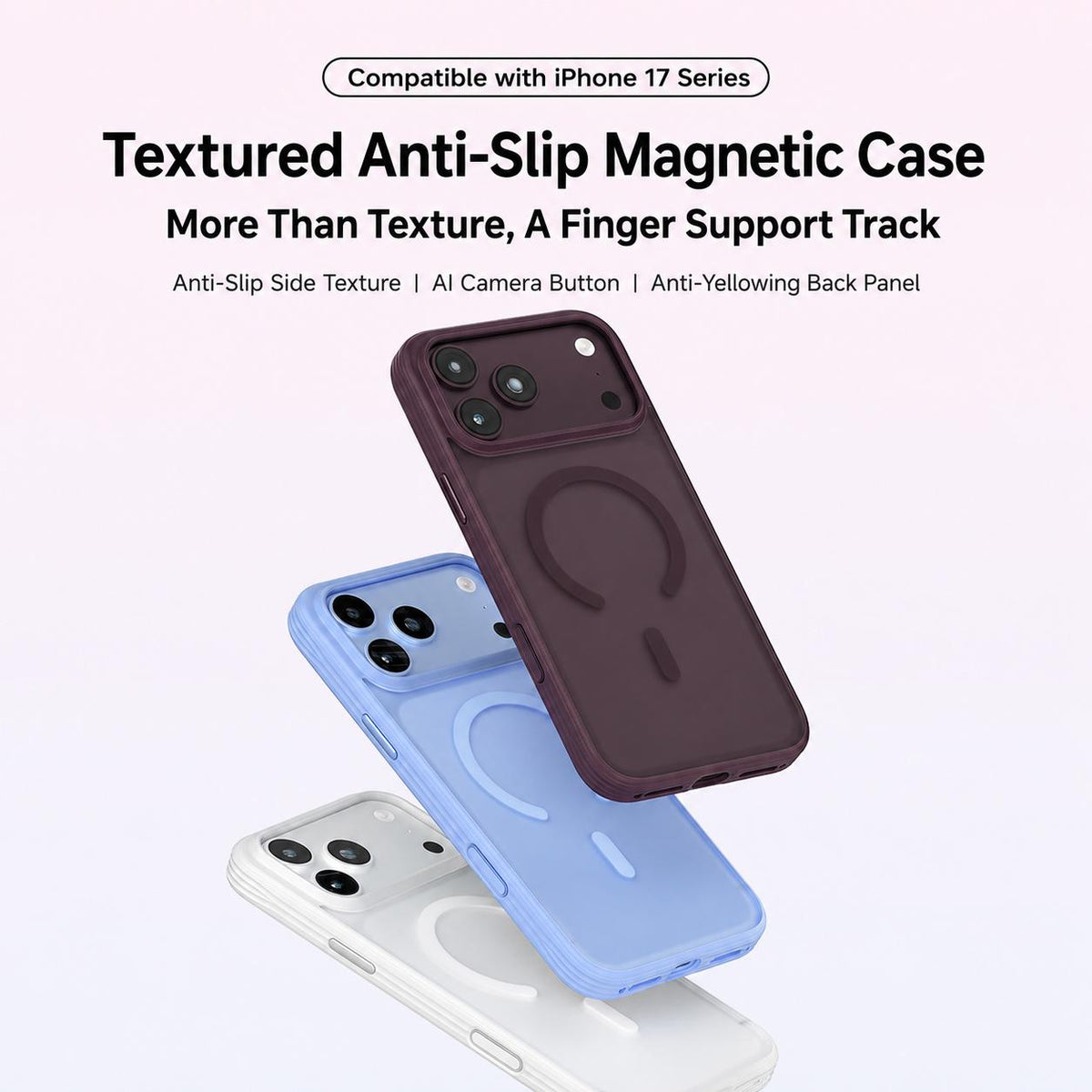 Compatible with iPhone 18 Pro Max Textured Non-slip Shockproof Magnetic Phone Case - White