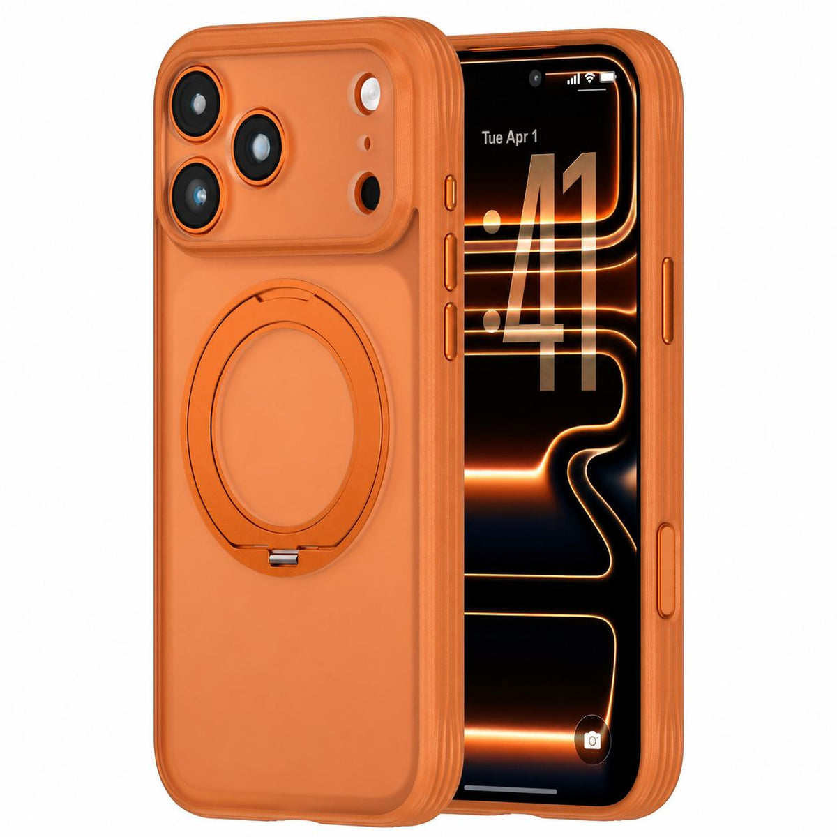 Compatible with iPhone 18 Pro Max Textured Non-slip Shockproof Magnetic Phone Case with Holder - Orange