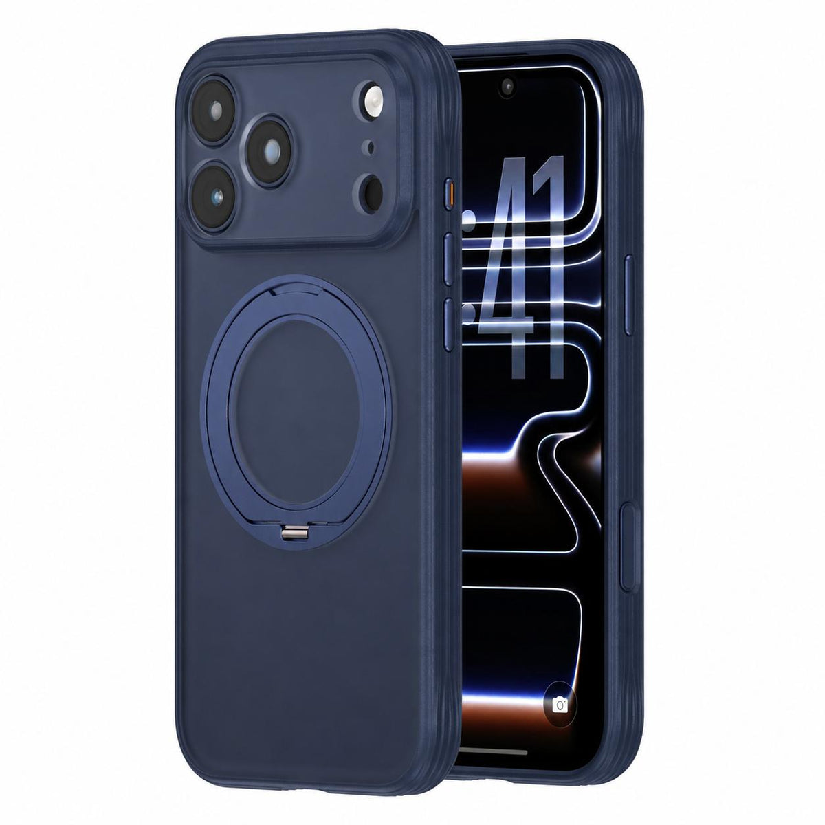 Compatible with iPhone 18 Pro Max Textured Non-slip Shockproof Magnetic Phone Case with Holder - Dark Blue