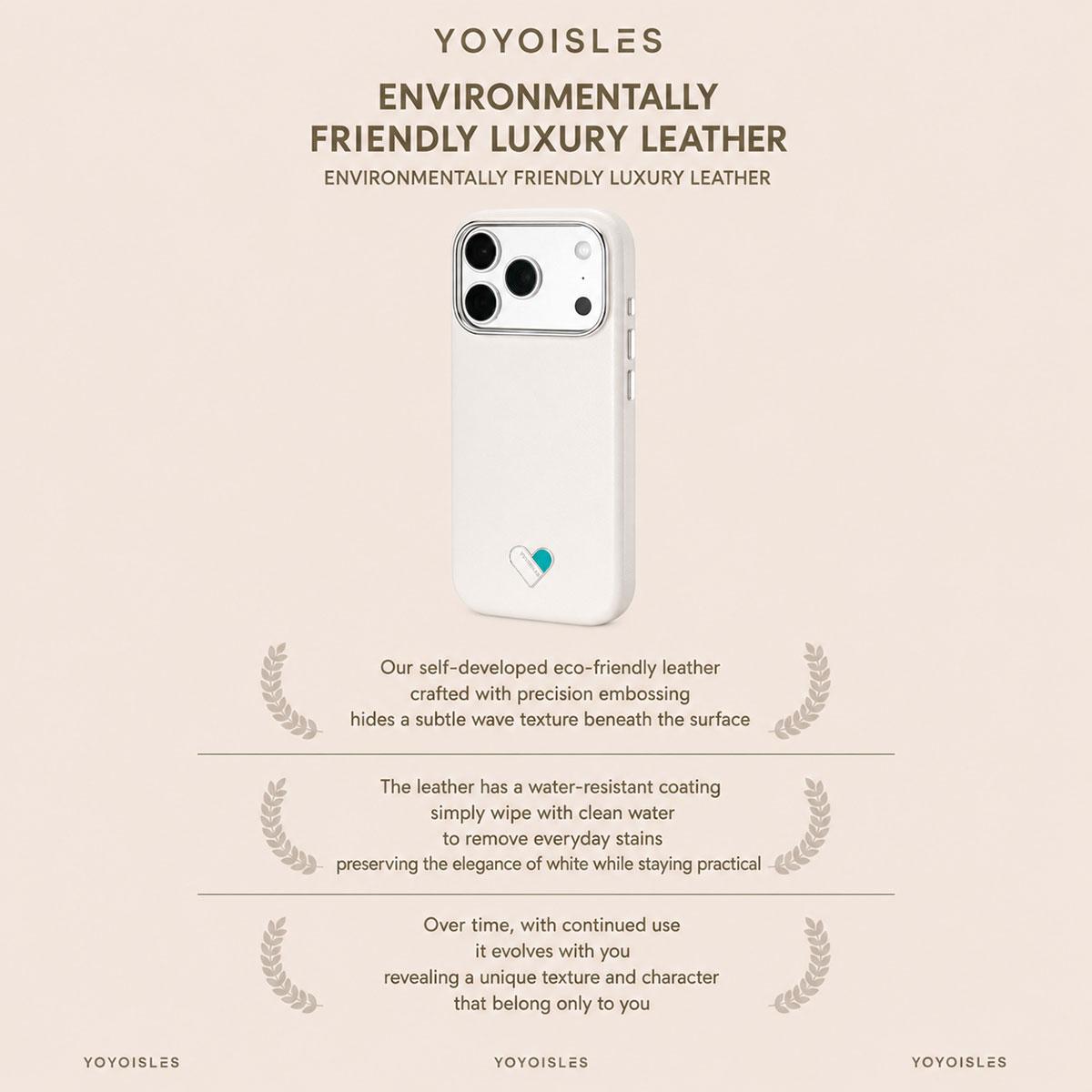 Compatible with iPhone 18 Pro & 17 Pro YOYOISLES Heart Island Series Electroplated PC Dual-Layer PU Phone Case - White