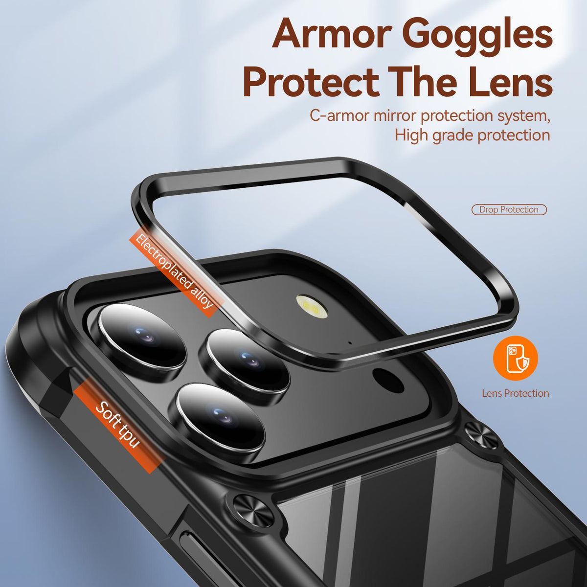 Compatible with iPhone 18 Pro Max TPU + PC Lens Protection Phone Case - Black