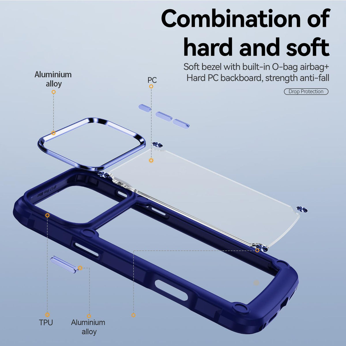 Compatible with iPhone 18 Pro TPU + PC Lens Protection Phone Case - Blue