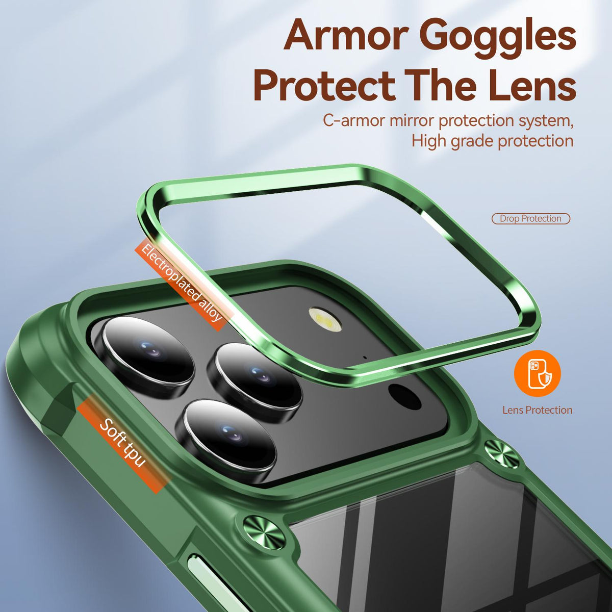 Compatible with iPhone 18 Pro TPU + PC Lens Protection Phone Case - Green