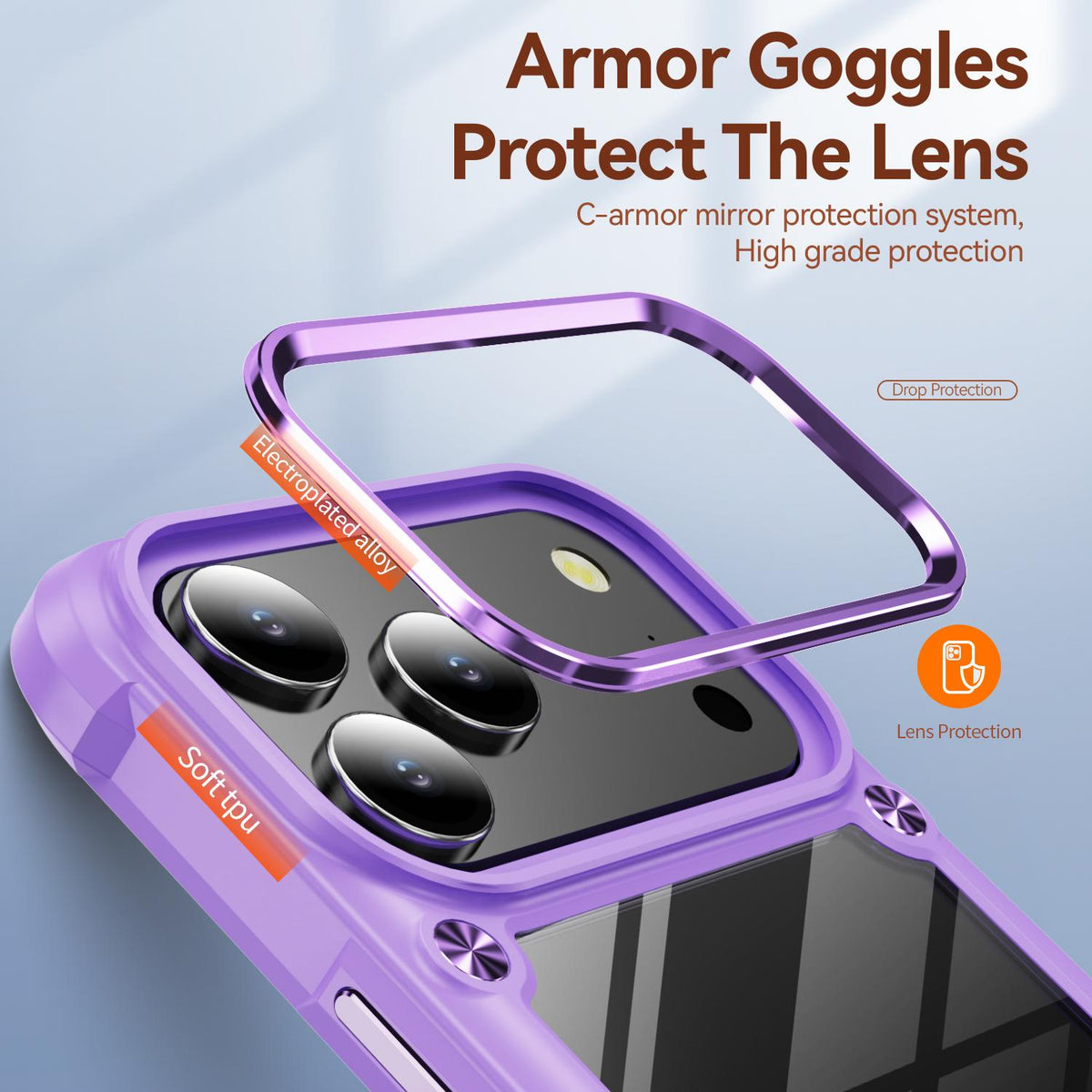 Compatible with iPhone 18 Pro TPU + PC Lens Protection Phone Case - Purple