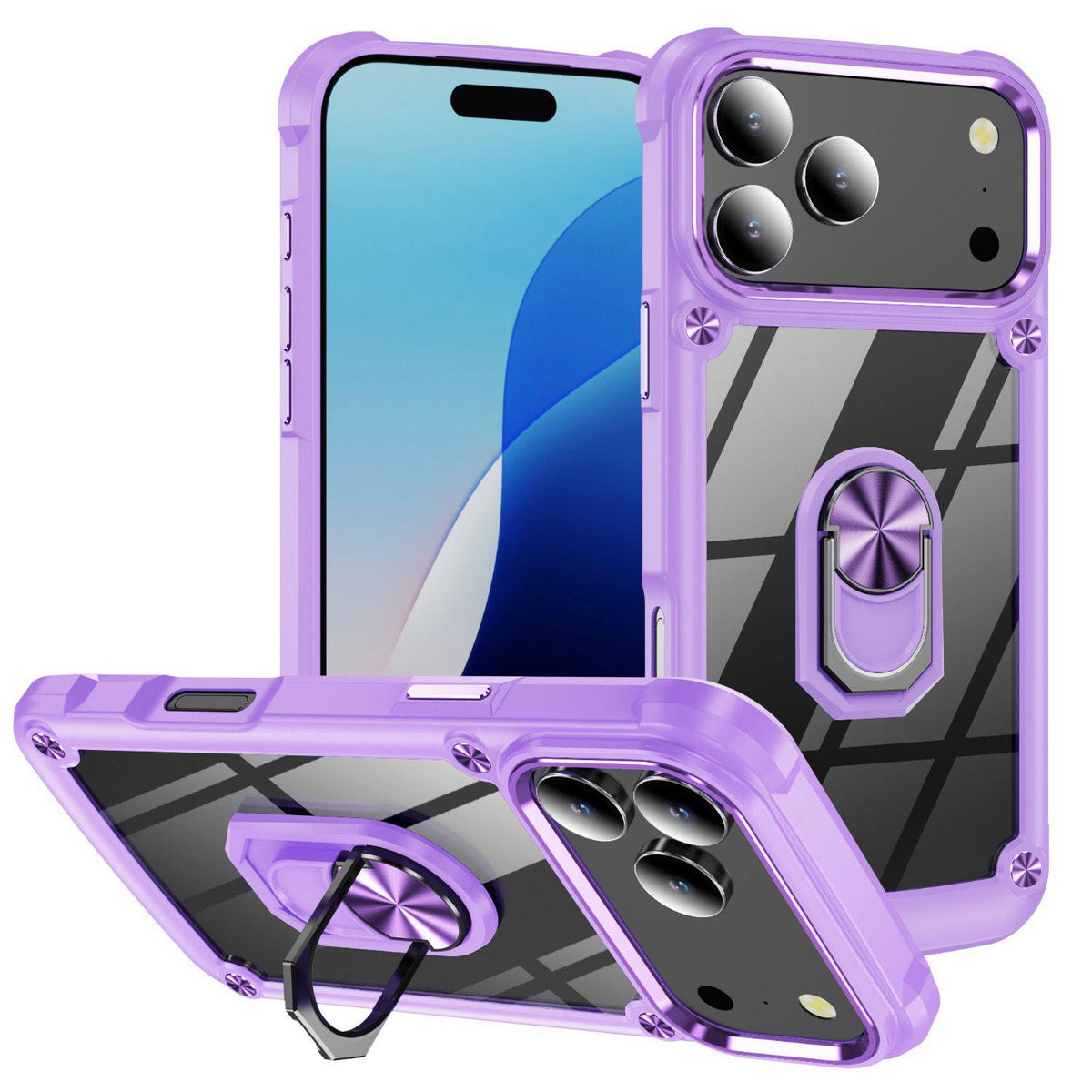 Compatible with iPhone 18 Pro TPU + PC Lens Protection Phone Case with Ring Holder - Purple