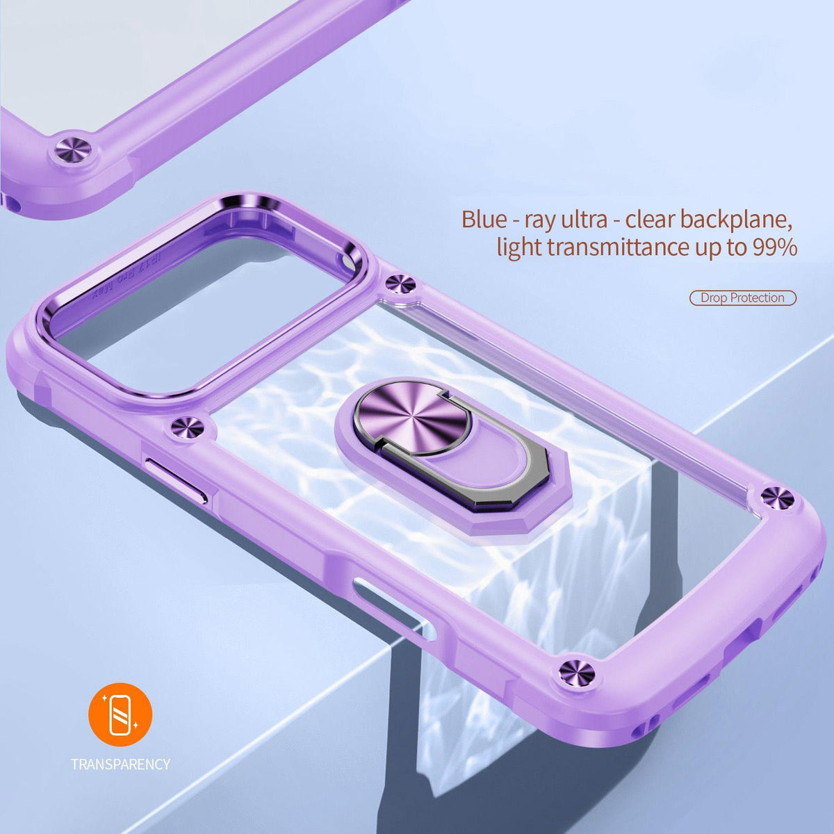 Compatible with iPhone 18 Pro TPU + PC Lens Protection Phone Case with Ring Holder - Purple