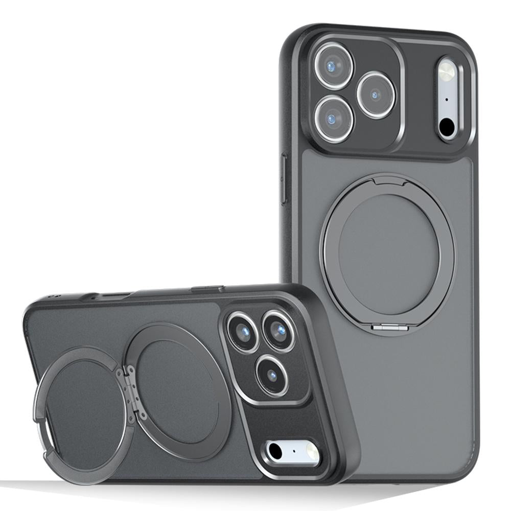 Compatible with iPhone 18 Pro Max Armor Magnetic Holder PC Dual-Layer TPU Phone Case - Frosted Black