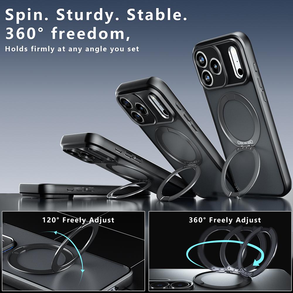 Compatible with iPhone 18 Pro Max Armor Magnetic Holder PC Dual-Layer TPU Phone Case - Frosted Black