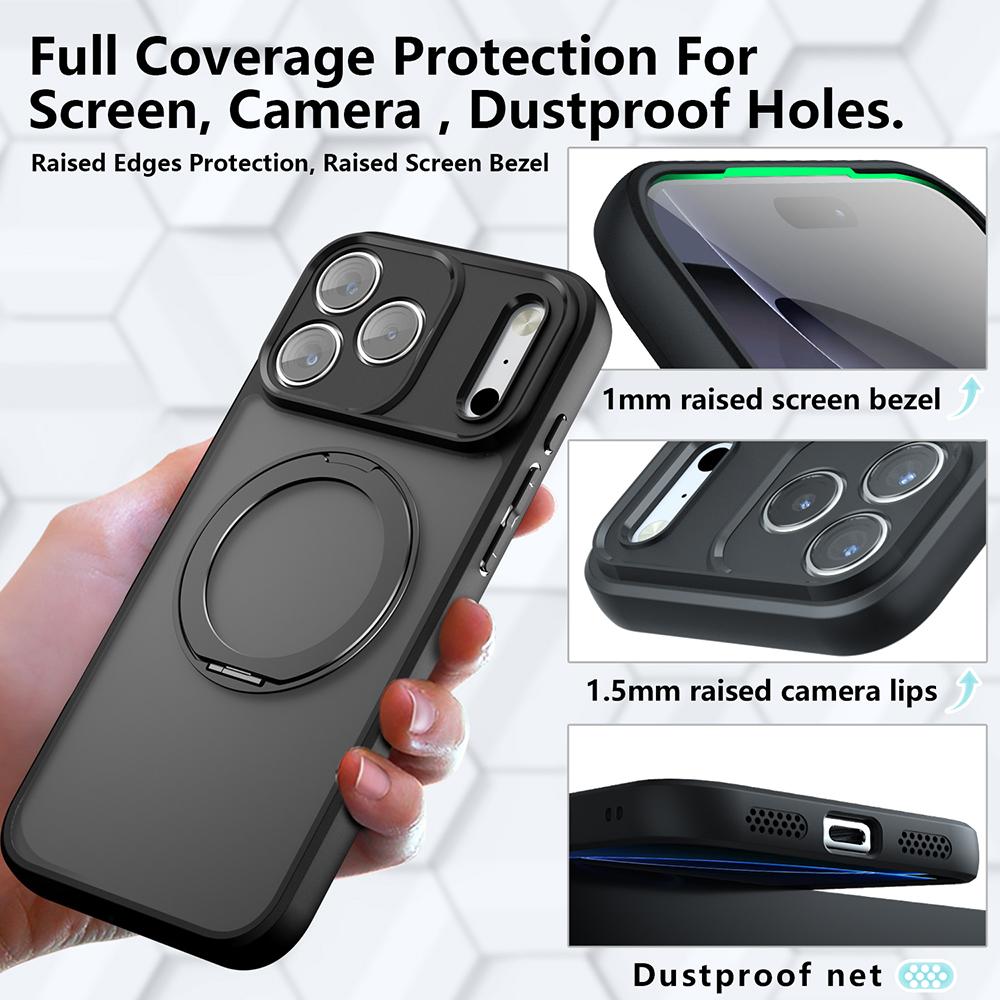 Compatible with iPhone 18 Pro Max Armor Magnetic Holder PC Dual-Layer TPU Phone Case - Frosted Black