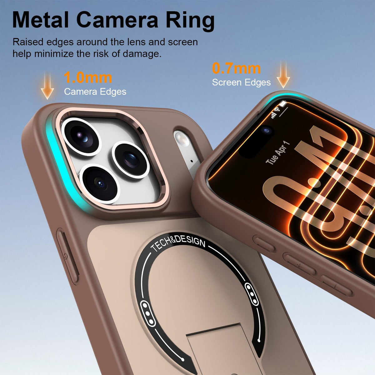 Compatible with iPhone 18 Pro Skin-Feel TPU Dual-Layer PC Magnetic Phone Case with Kickstand - Brown