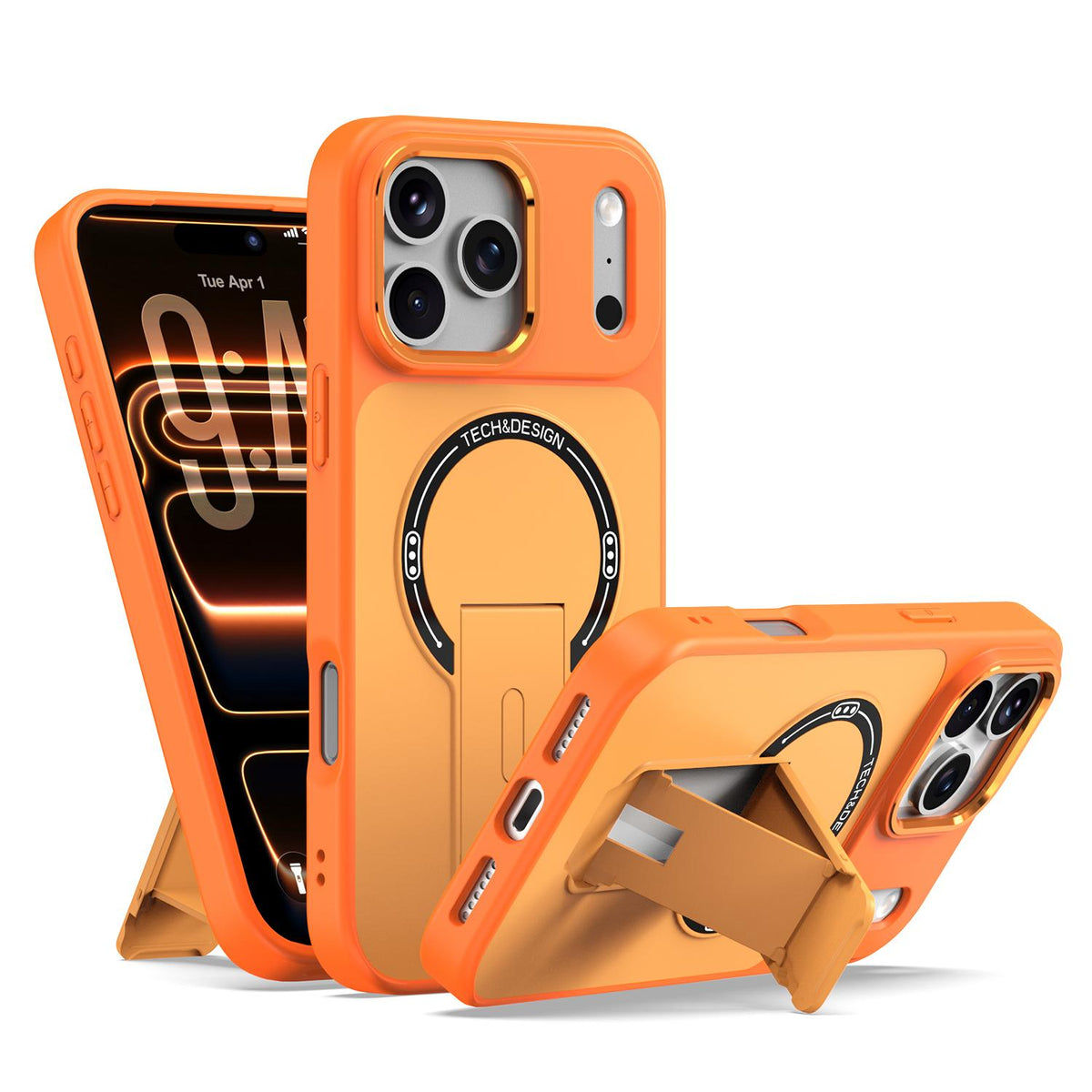 Compatible with iPhone 18 Pro Max Skin-Feel TPU Dual-Layer PC Magnetic Phone Case with Kickstand - Orange
