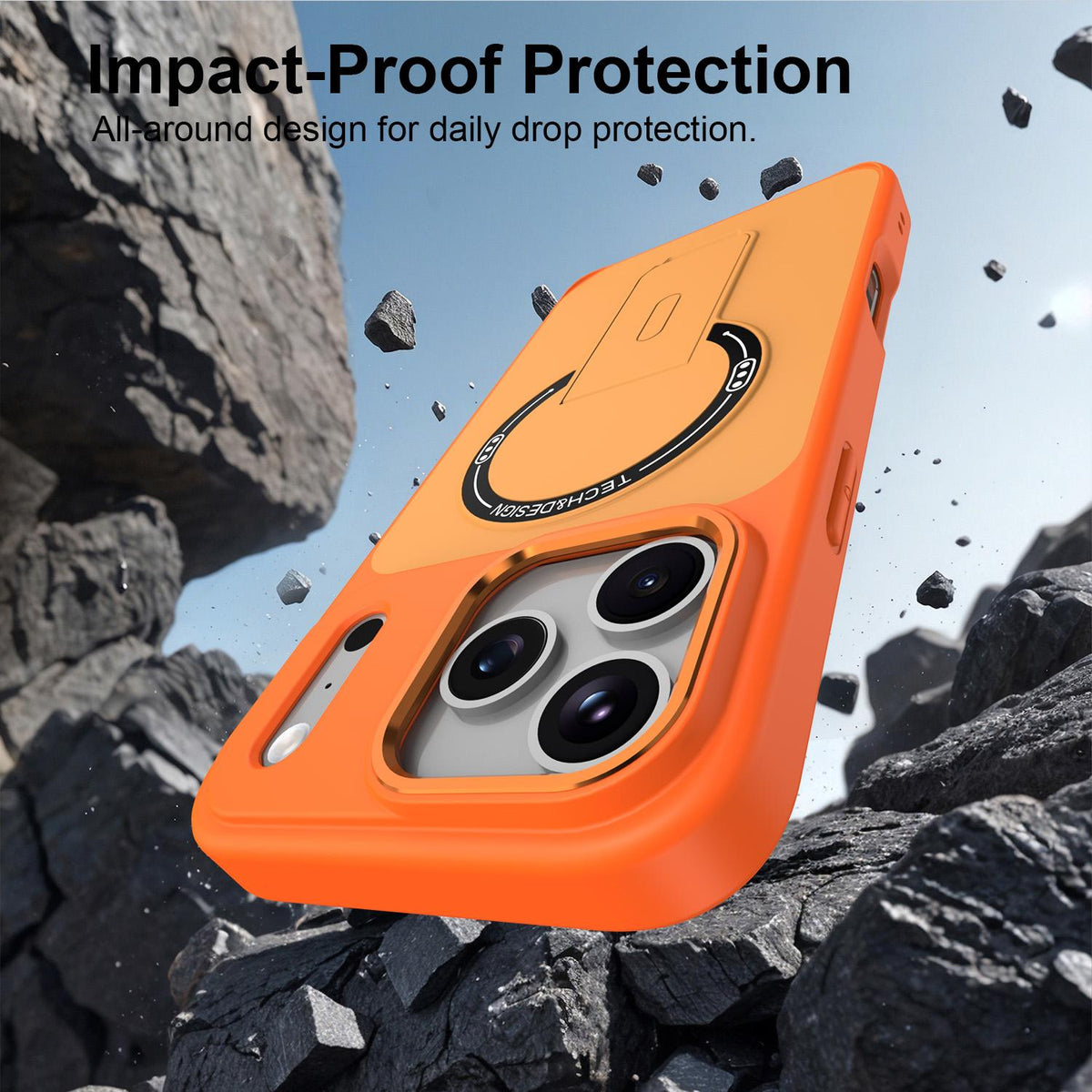 Compatible with iPhone 18 Pro Max Skin-Feel TPU Dual-Layer PC Magnetic Phone Case with Kickstand - Orange