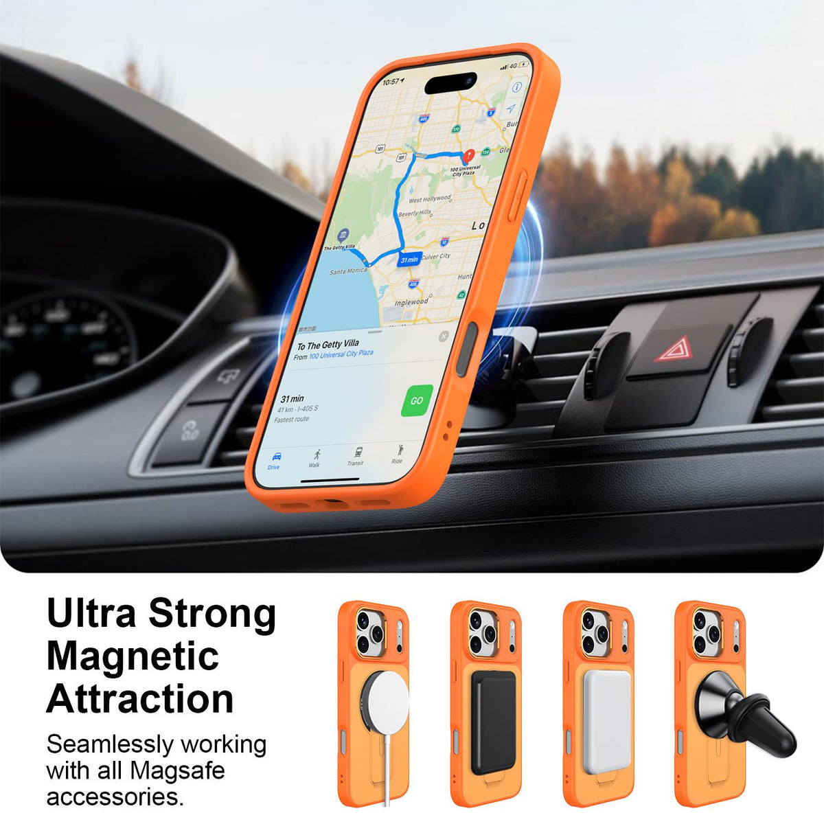 Compatible with iPhone 18 Pro Max Skin-Feel TPU Dual-Layer PC Magnetic Phone Case with Kickstand - Orange