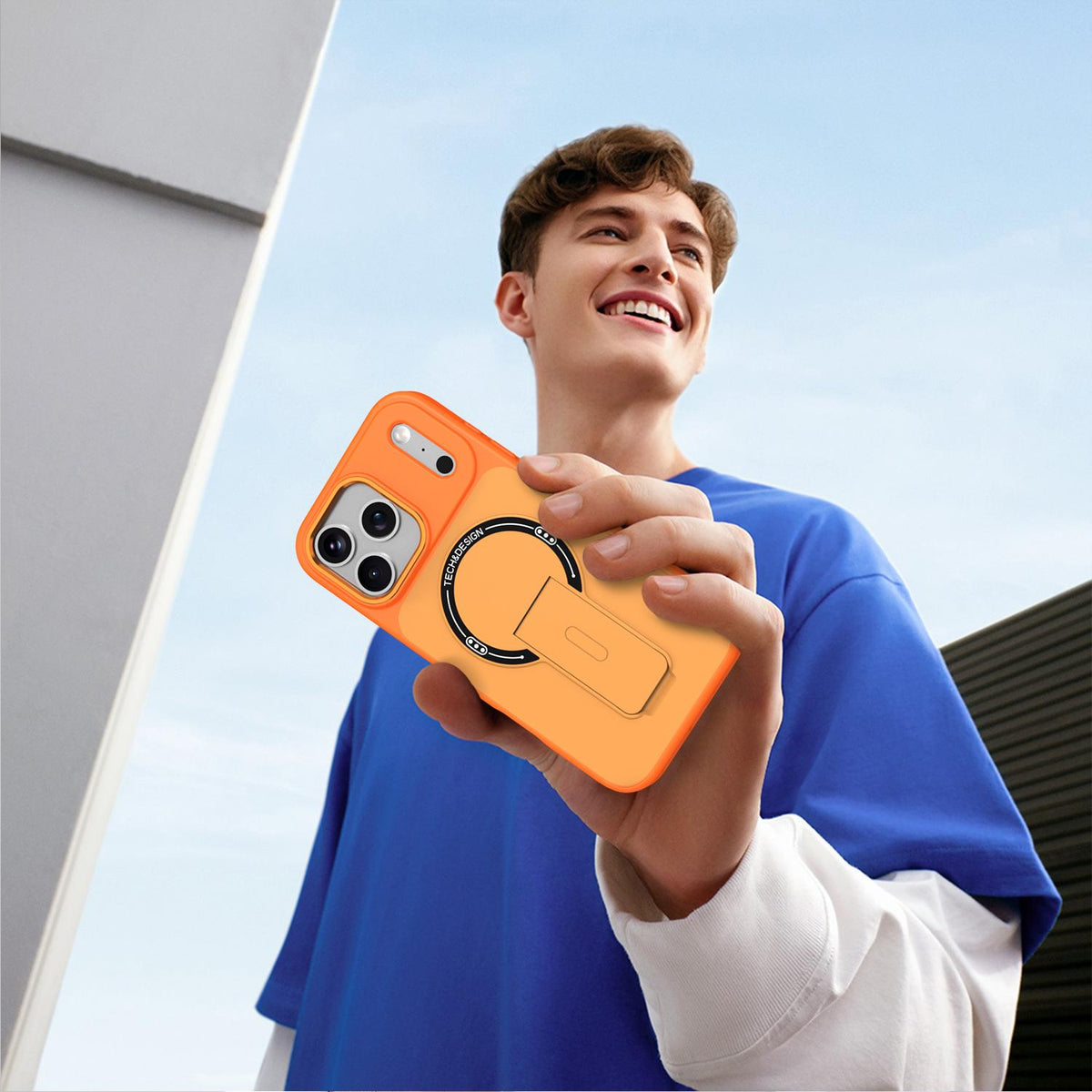 Compatible with iPhone 18 Pro Max Skin-Feel TPU Dual-Layer PC Magnetic Phone Case with Kickstand - Orange
