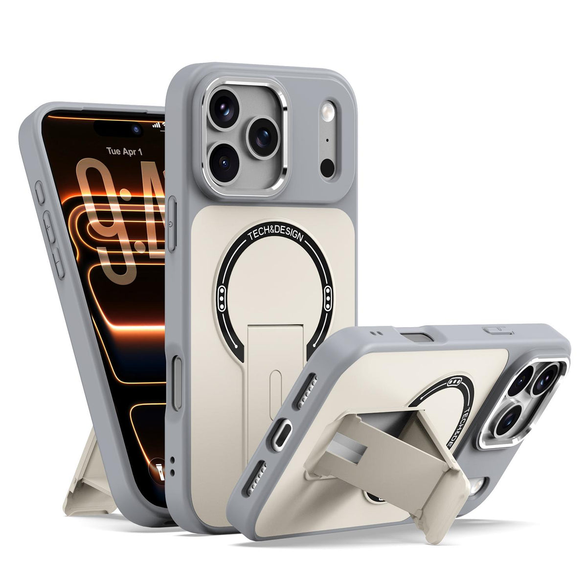 Compatible with iPhone 18 Pro Max Skin-Feel TPU Dual-Layer PC Magnetic Phone Case with Kickstand - Gray