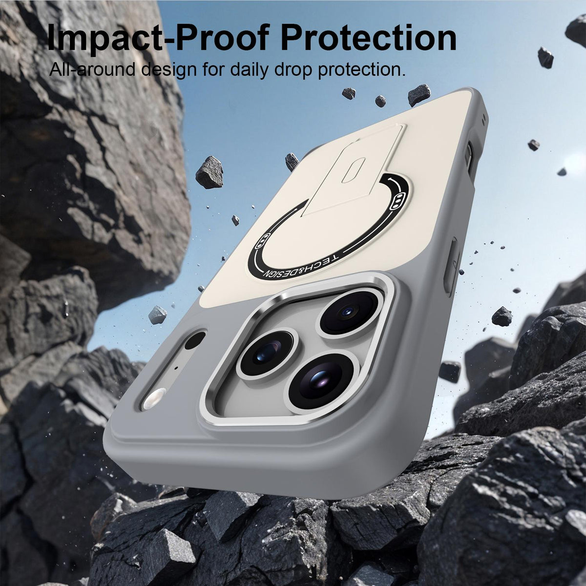 Compatible with iPhone 18 Pro Max Skin-Feel TPU Dual-Layer PC Magnetic Phone Case with Kickstand - Gray