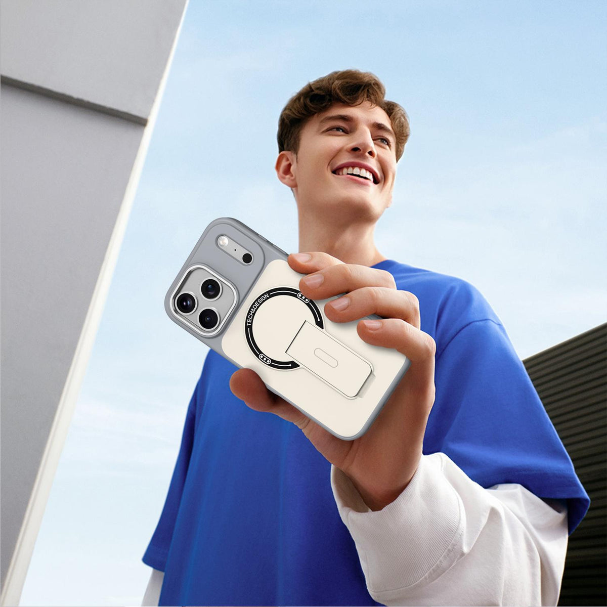 Compatible with iPhone 18 Pro Max Skin-Feel TPU Dual-Layer PC Magnetic Phone Case with Kickstand - Gray