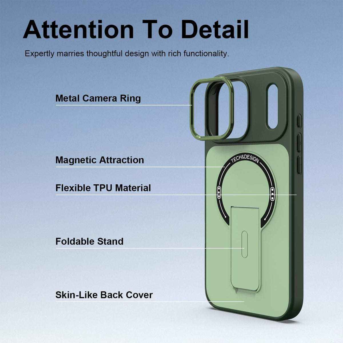Compatible with iPhone 18 Pro Max Skin-Feel TPU Dual-Layer PC Magnetic Phone Case with Kickstand - Green