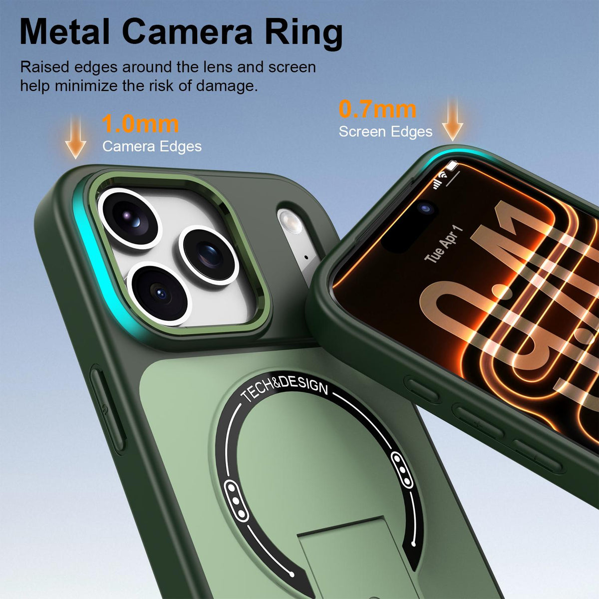 Compatible with iPhone 18 Pro Max Skin-Feel TPU Dual-Layer PC Magnetic Phone Case with Kickstand - Green