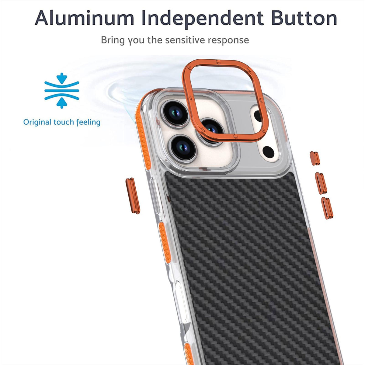 Compatible with iPhone 18 Pro Max Dual-Color Carbon Fiber Texture Acrylic Dual-Layer TPU Phone Case - Orange